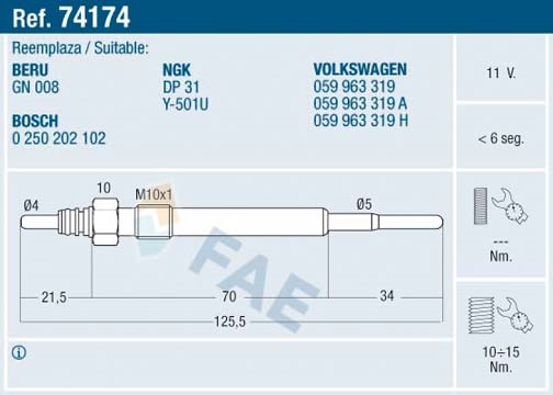 Glödstift 12V Fae 74174 FAE