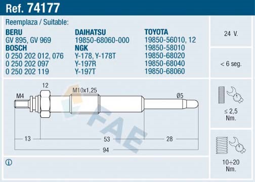 Glödstift 24V Fae 74177 FAE