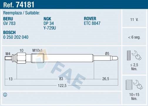 Glödstift 11V Fae 74181 FAE