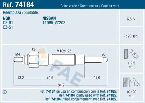 Glödstift 6,5V Fae 74184 FAE