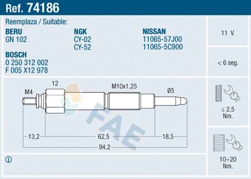 Glödstift 11V Fae 74186 FAE