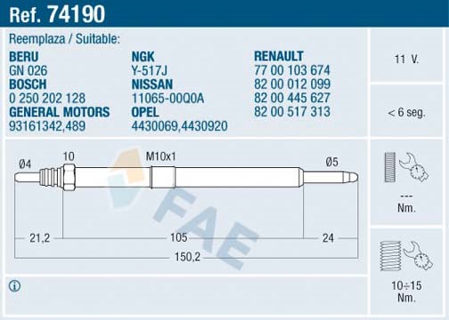 Glödstift 11V Fae 74190 FAE