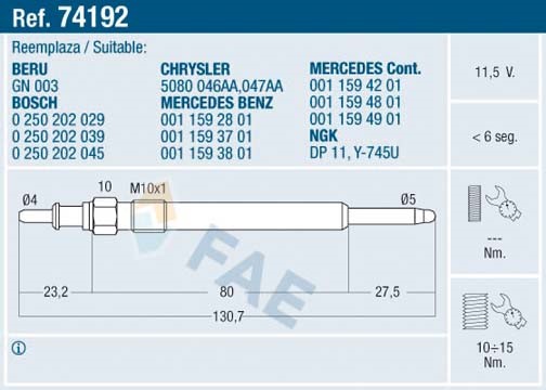 Glödstift 11,5V Fae 74192 FAE