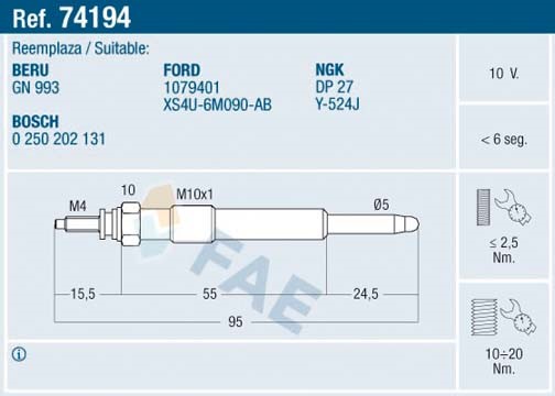 Glödstift 10V Fae 74194 FAE