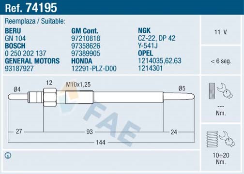 Glödstift 11V Fae 74195 FAE