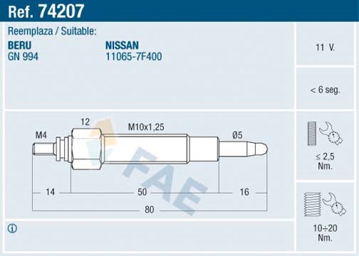 Glödstift 11V Fae 74207 FAE