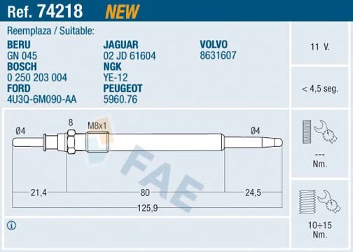 Glödstift 11V Fae 74218 FAE