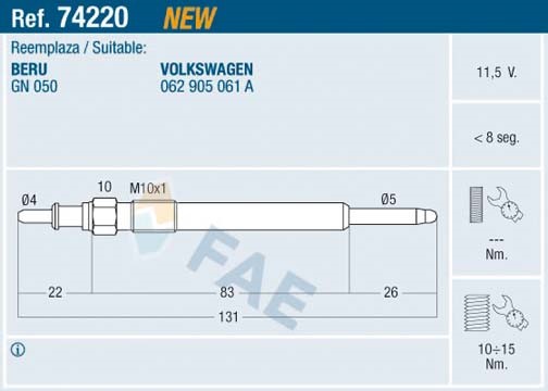 Glödstift 11,5V Fae 74220 FAE