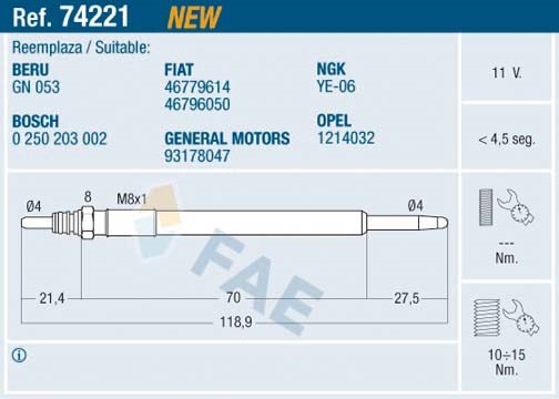 Glödstift 11V Fae 74221 FAE