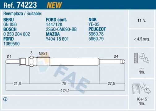 Glödstift 11V Fae 74223 FAE