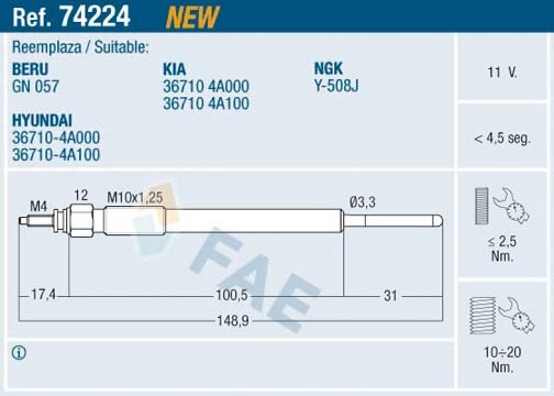 Glödstift 11V Fae 74224 FAE
