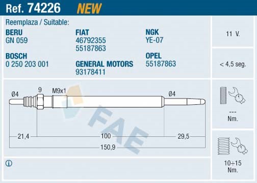Glödstift 11V Fae 74226 FAE