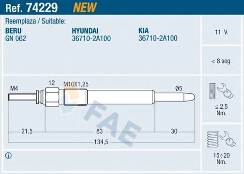Glödstift 11V Fae 74229 FAE