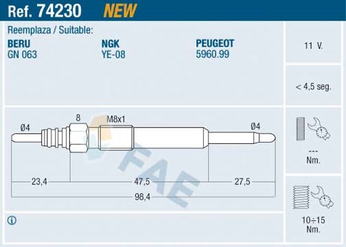 Glödstift 11V Fae 74230 FAE