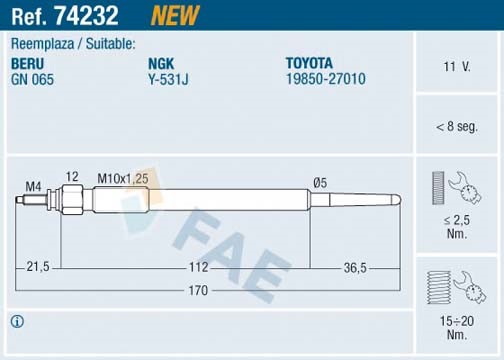 Glödstift 11V Fae 74232 FAE