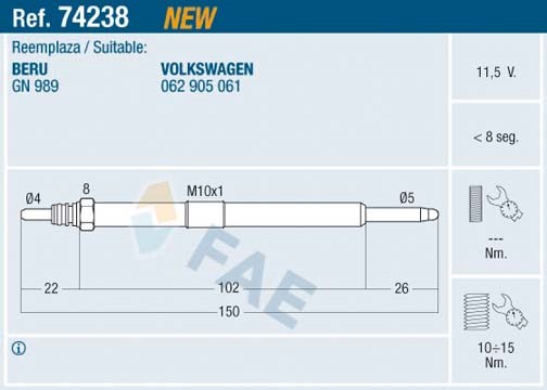 Glödstift 11V Fae 74238 FAE