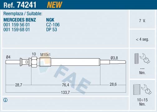 Glödstift 7V Fae 74241 FAE