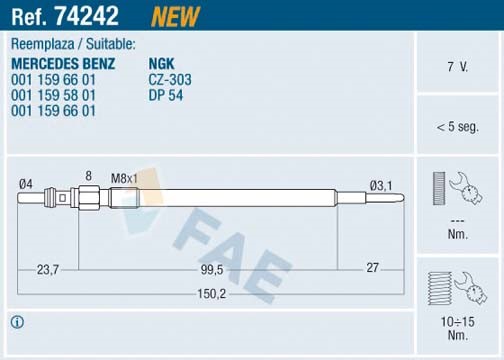 Gl�ödstift 7V Fae 74242 FAE