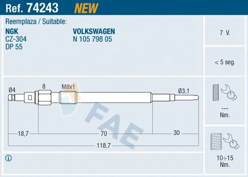 Glödstift 7V Fae 74243 FAE