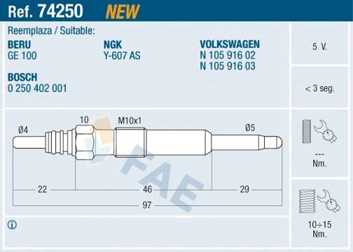 Glödstift 5V Fae 74250 FAE