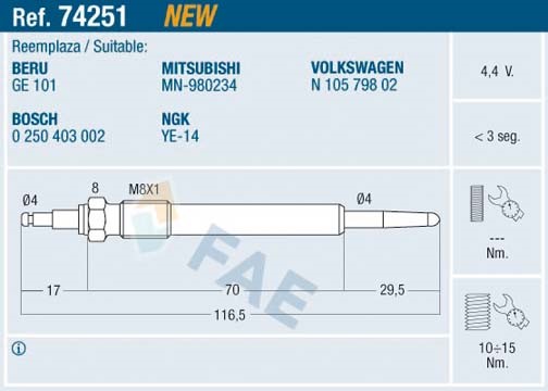 Glödstift 4,4V Fae 74251 FAE