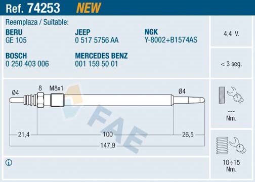 Glödstift 4,4V Fae 74253 FAE