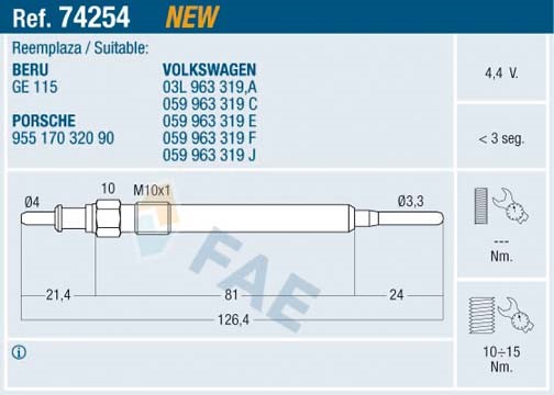 Glödstift 4,4V Fae 74254 FAE