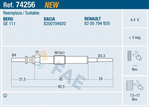 Glödstift 4,4V Fae 74256 FAE