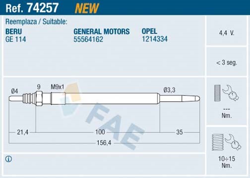 Glödstift 4,4V Fae 74257 FAE