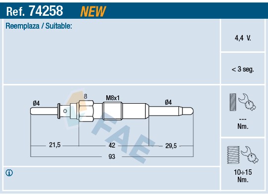 Glödstift 4,4V Fae 74258 FAE