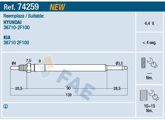 Glödstift 4,4V Fae 74259 FAE