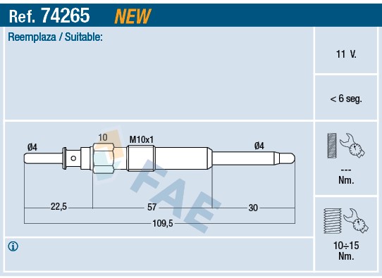 Glödstift 11V Fae 74265 FAE