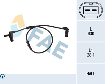 ABS-givare, Sensor, hjulvarvtal, Framaxel Fae 78052 FAE