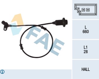 ABS-givare, Sensor, hjulvarvtal, Bakaxel höger Fae 78072 FAE