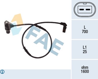 ABS-givare, Sensor, hjulvarvtal, framaxel höger Fae 78073 FAE