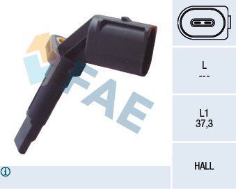 ABS-givare, Sensor, hjulvarvtal, framaxel vänster, Bakaxel höger  FAE