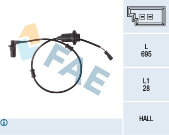ABS-givare, Sensor, hjulvarvtal, Bakaxel vänster Fae 78108 FAE