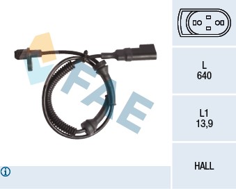ABS-givare, Sensor, hjulvarvtal, Bakaxel Fae 78145 FAE