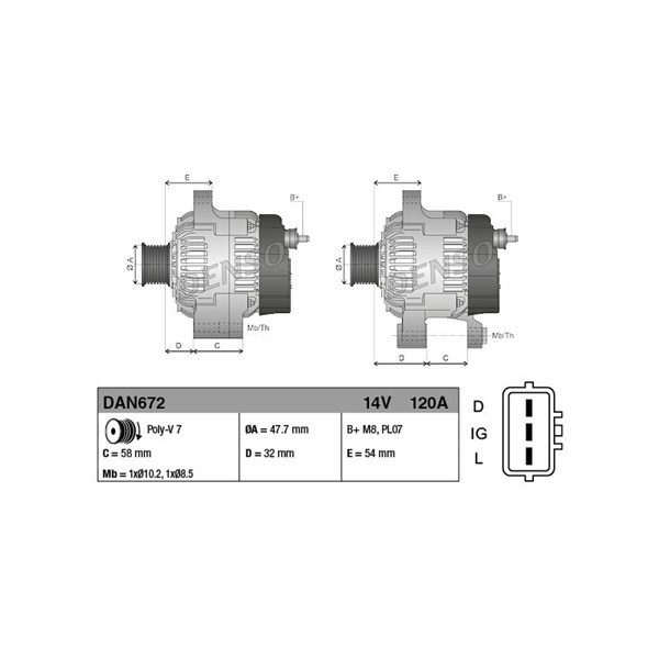 Generator 14V 120A Denso DAN672 DENSO