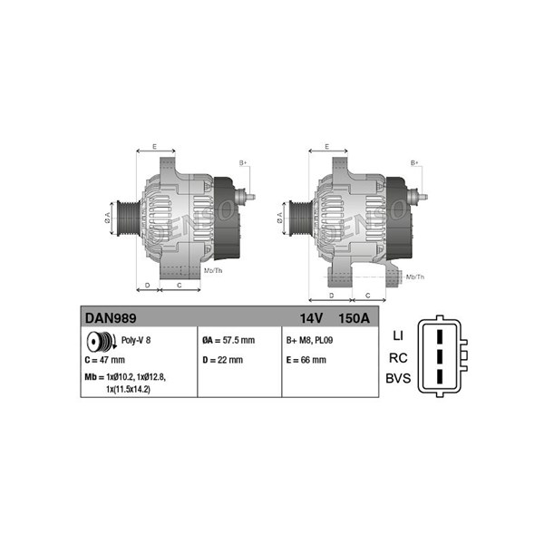 Generator 14V 150A Denso DAN989 DENSO