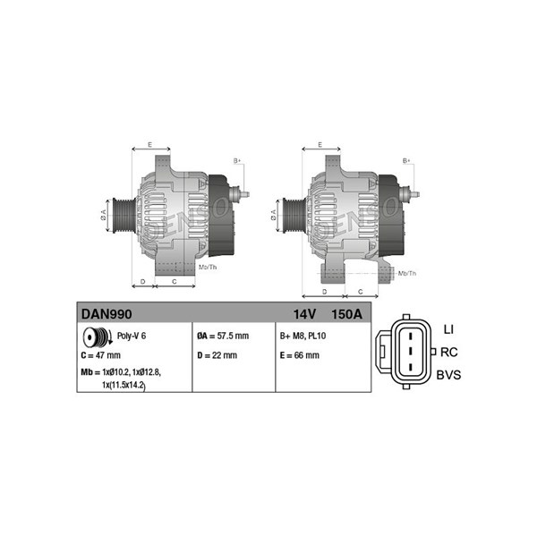 Generator 14V 150A Denso DAN990 DENSO