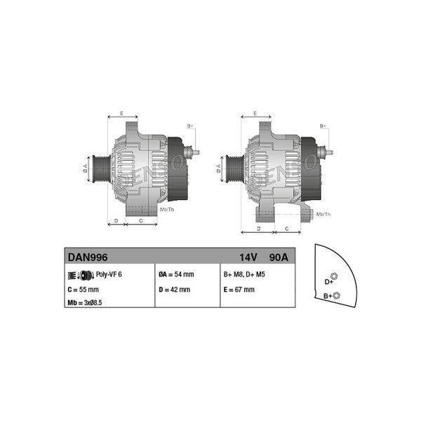 Generator 14V 90A Denso DAN996 DENSO