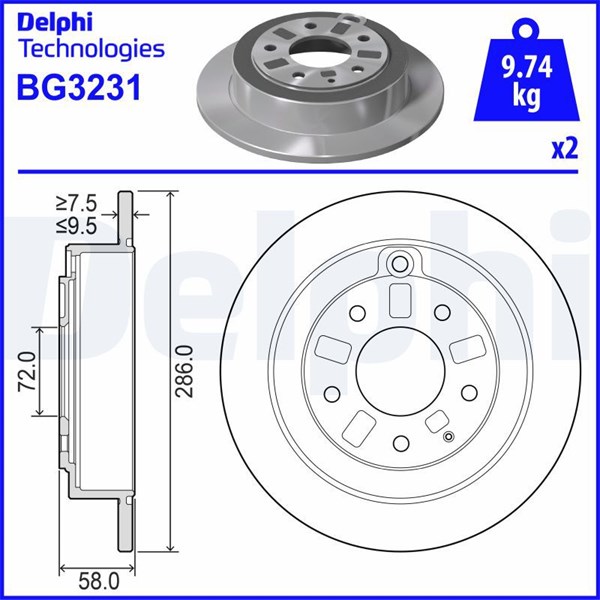 Bromsskiva Solid, Bakaxel Delphi BG3231 DELPHI