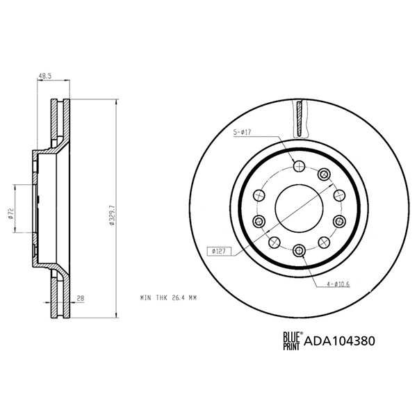 Bromsskiva Ventilerad, Framaxel Blue print ADA104380 BLUE PRINT
