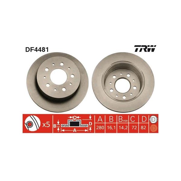 Bromsskiva Solid, Bakaxel Trw DF4481 TRW Bromsskiva Solid, Bakaxel Trw DF4481 TRW