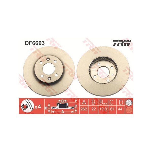 Bromsskiva Ventilerad, Framaxel Trw DF6693 TRW
