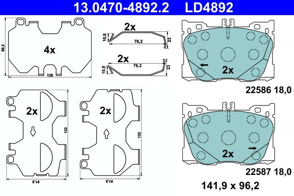 Bromsbeläggsats, Framaxel Ate Ate ceramic 13.0470-4892.2 ATE