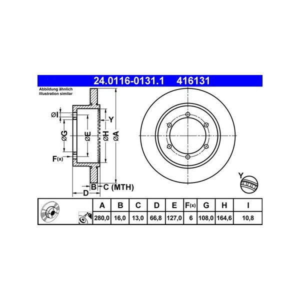 Bromsskiva Solid, Bakaxel Ate 24.0116-0131.1 ATE