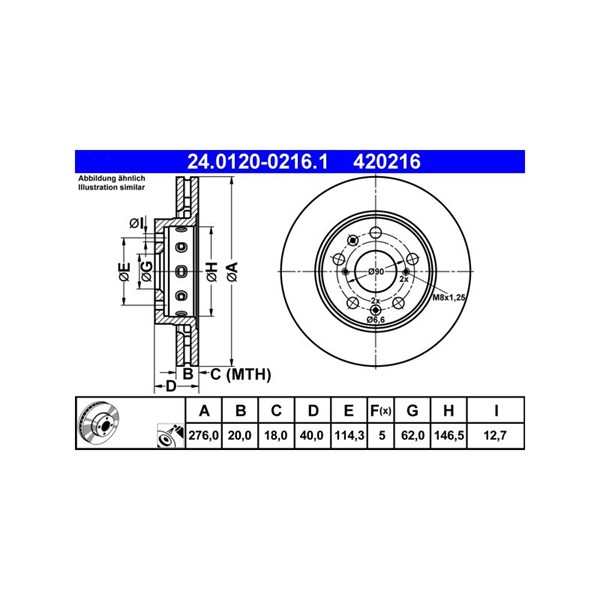 Bromsskiva Ventilerad, Framaxel Ate 24.0120-0216.1 ATE Bromsskiva Ventilerad, Framaxel Ate 24.0120-0216.1 ATE