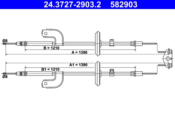 Vajer, parkeringsbroms, Bak Ate 24.3727-2903.2 ATE